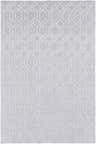 Close-up of Loughborough Slate Linen Rug featuring a geometric diamond pattern and light slate color. Design-Rectangle-69