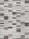 Close-up of the Bronka Broken-Striped Area Rug. Geometric design in black, gray, and off-white. Machine woven texture. Design-Rectangle-5373