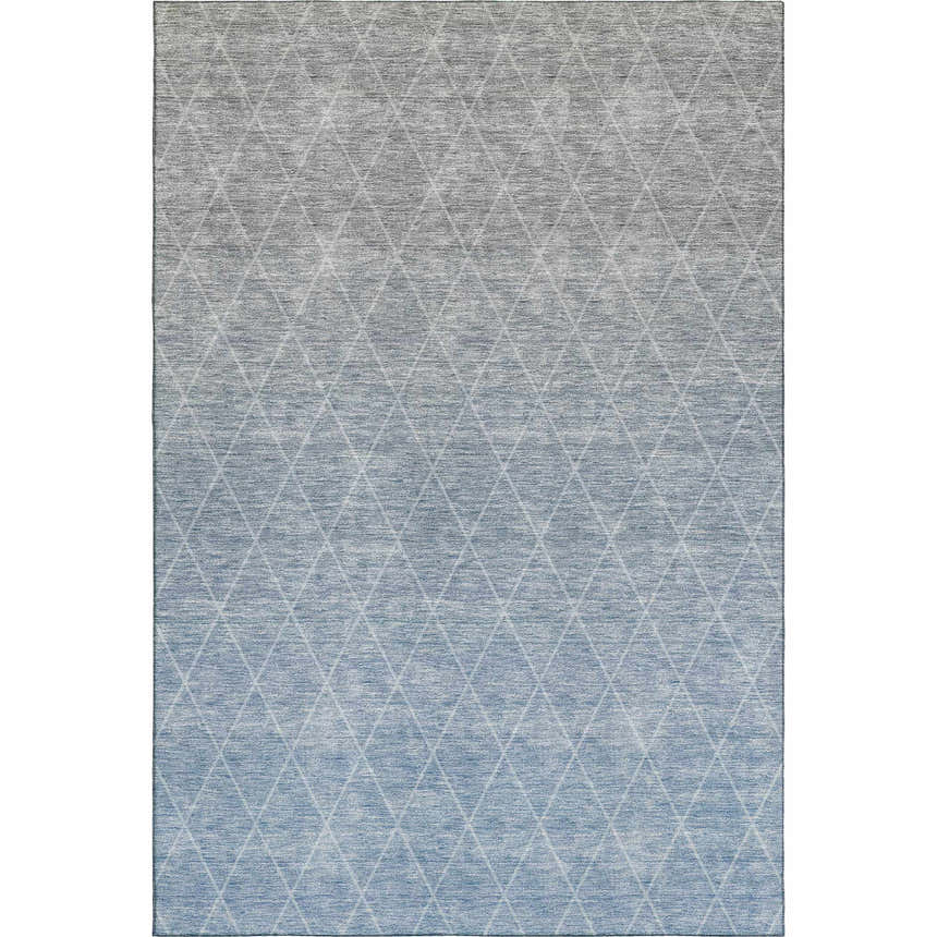 Dalyn Luxury Lazio LZ2 Blue Washable Area Rug with a denim and gray diamond pattern. Farmhouse style.