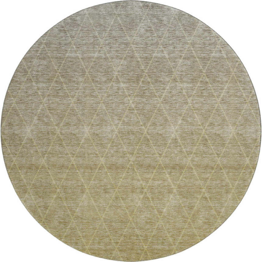 Round Dalyn Luxury Lazio LZ2 Gold Washable Area Rug with beige, gold, and ivory diamond pattern.