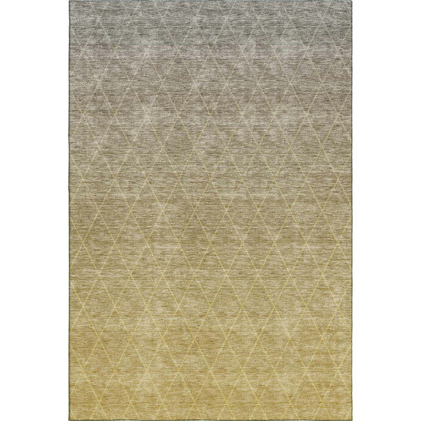 Dalyn Luxury Lazio LZ2 Gold Washable Area Rug with beige, ivory, and gold diamond pattern. Farmhouse style.