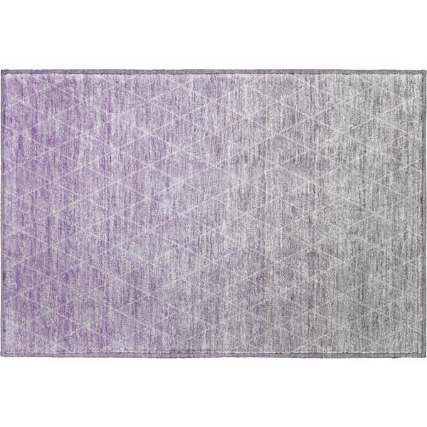 Dalyn Luxury Lazio LZ2 Lavender Washable Area Rug. Rectangle rug fading from light purple to silver gray with geometric pattern.