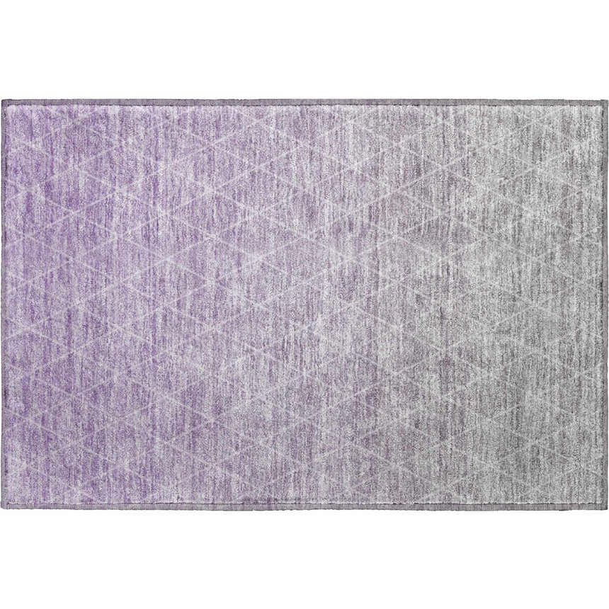 Dalyn Luxury Lazio LZ2 Lavender Washable Area Rug. Rectangle rug fading from light purple to silver gray with geometric pattern.