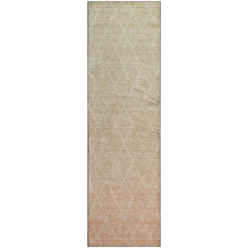 Dalyn Lazio LZ2 Salmon runner rug with beige diamond pattern. Farmhouse style.