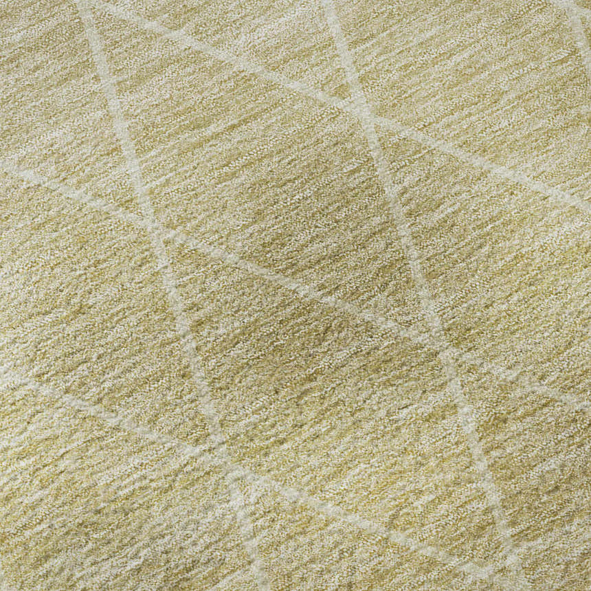 Close-up of Dalyn Luxury Lazio LZ2 Wheat Washable Area Rug, showing beige and gold tones with a subtle geometric pattern.