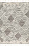 Close-up of the Mabua Tasseled Jute&Wool Rug. Black and cream geometric design with tassels. Hand woven texture. Design-Rectangle-576