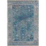 Dalyn Marbella MB2 Navy Washable Area Rug with a traditional floral pattern in navy, gray, and purple hues.
