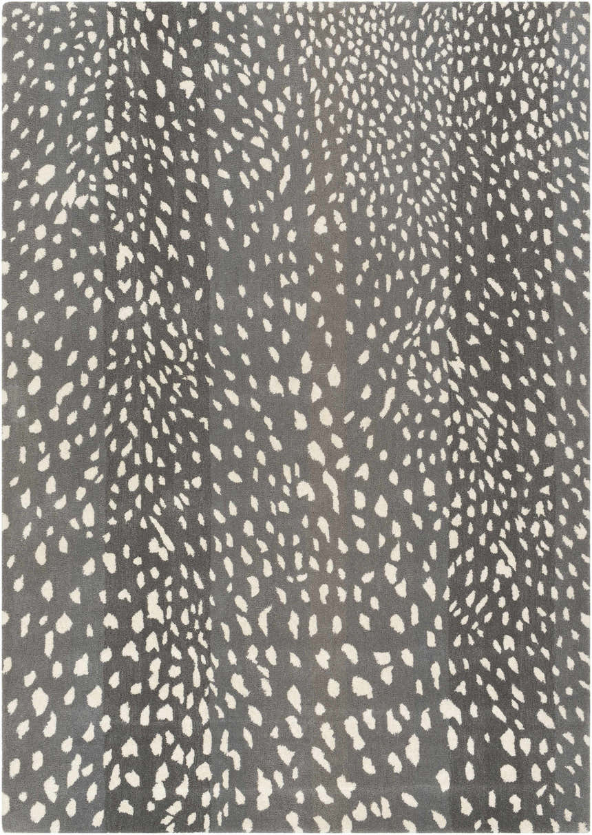 Close-up of Livabliss Athena ATH-5163 rug. Hand-tufted wool rug in light gray with an all-over cream organic spot pattern. Design-Rectangle-912