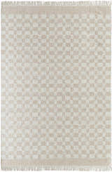 Hand woven Meira Tan Area Rug with a farmhouse style checkerboard pattern in ivory and tan wool. Design-Rectangle-576