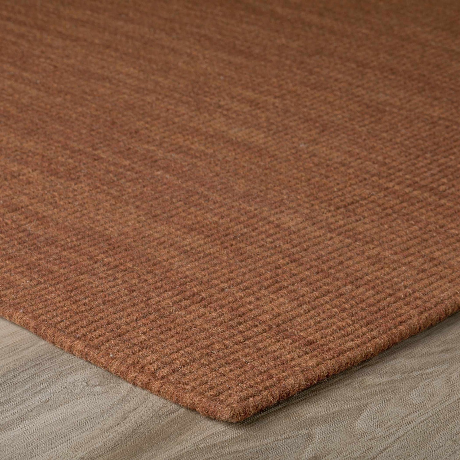 Close-up of the textured, hand-loomed Dalyn Monaco Sisal MC100 Paprika Area Rug in paprika red. Wool and cotton blend.