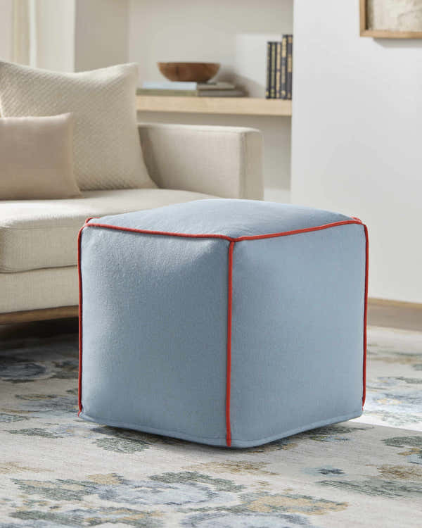 Bevuo Blue Wool Pouf Ottoman