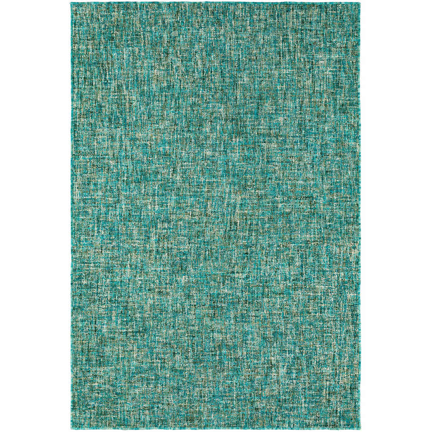 Close-up of the Dalyn Mateo ME1 Aruba Area Rug. Hand-tufted wool and viscose rug in aqua, aruba, chestnut, olive, and teal.
