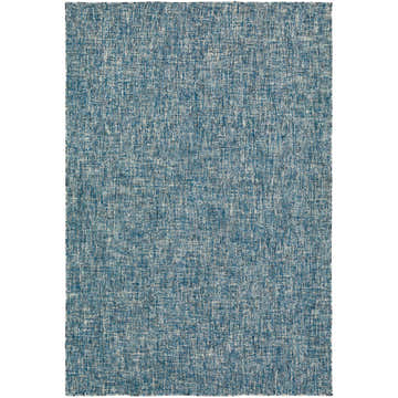 Close-up of the textured Dalyn Mateo ME1 Denim Area Rug. Colors include blue, denim, taupe, and off-white.