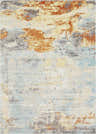 Close-up of the Mecosta Light Outdoor Area Rug. Abstract design in brick red, charcoal, ivory, and pale blue. Design-Rectangle