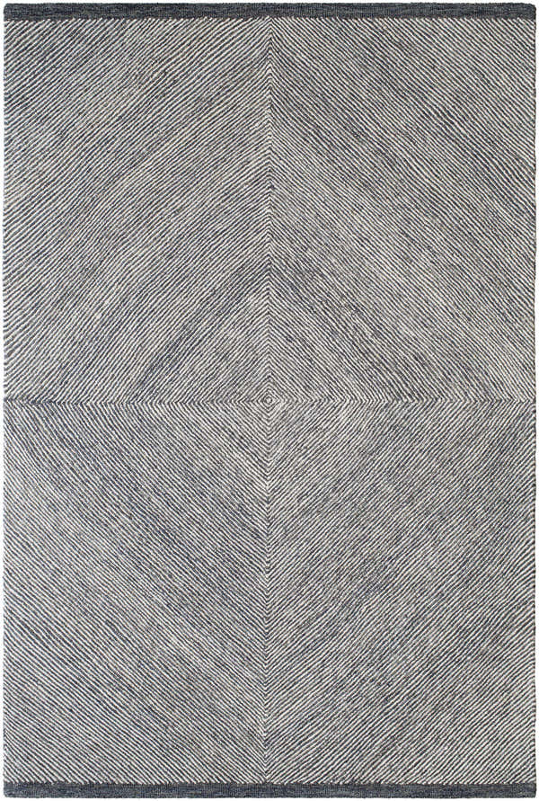 Close-up of a hand-tufted Wool Texture Area Rug. Contemporary style with black and cream geometric pattern. Design-Rectangle-576
