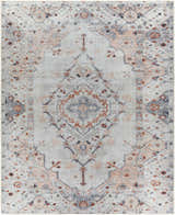 Close-up of the Midtown Washable Area Rug. Machine-woven polyester rug with brick red, charcoal, gray, and peach oriental-inspired pattern. Design-Rectangle-710102