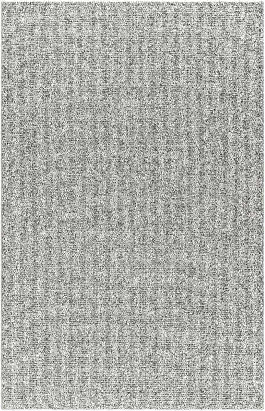 Close-up of the woven texture of the gray and peach Medih Area Rug. Polypropylene material. Design-Rectangle-517
