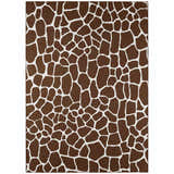 Close-up of the Dalyn Mali ML4 Chocolate Washable Area Rug featuring a brown and white giraffe print pattern.
