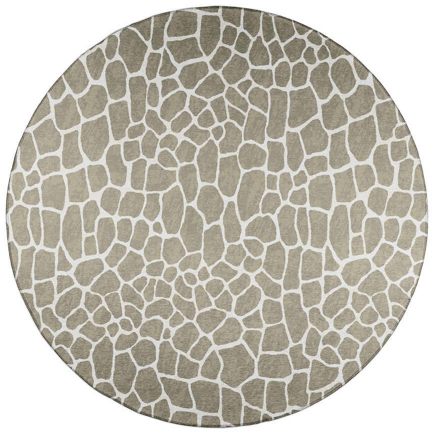 Round Dalyn Mali ML4 Stone Washable Area Rug with a chestnut and ivory giraffe print pattern.