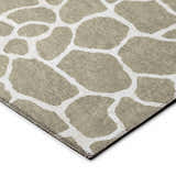 Close-up of Dalyn Mali ML4 Stone Washable Area Rug. Chestnut and ivory organic shapes pattern. Non-skid polyester rug.