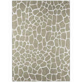 Close-up of the Dalyn Mali ML4 Stone Washable Area Rug. Chestnut and ivory giraffe print pattern. Machine-made polyester rug.