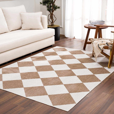 Ulric Beige Diamond Washable Area Rug