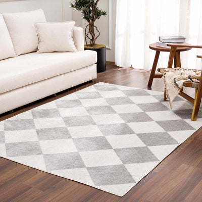 Ulric Light Gray Diamond Washable Area Rug