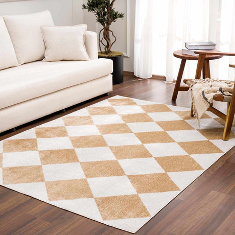 Ulric Light Brown Diamond Washable Area Rug