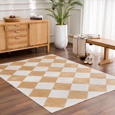 Ulric Light Beige Diamond Washable Area Rug