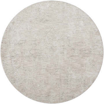 Close-up of a round Monto Luxe Rug in cream and gray with a subtle, traditional floral pattern. Design-Round-67