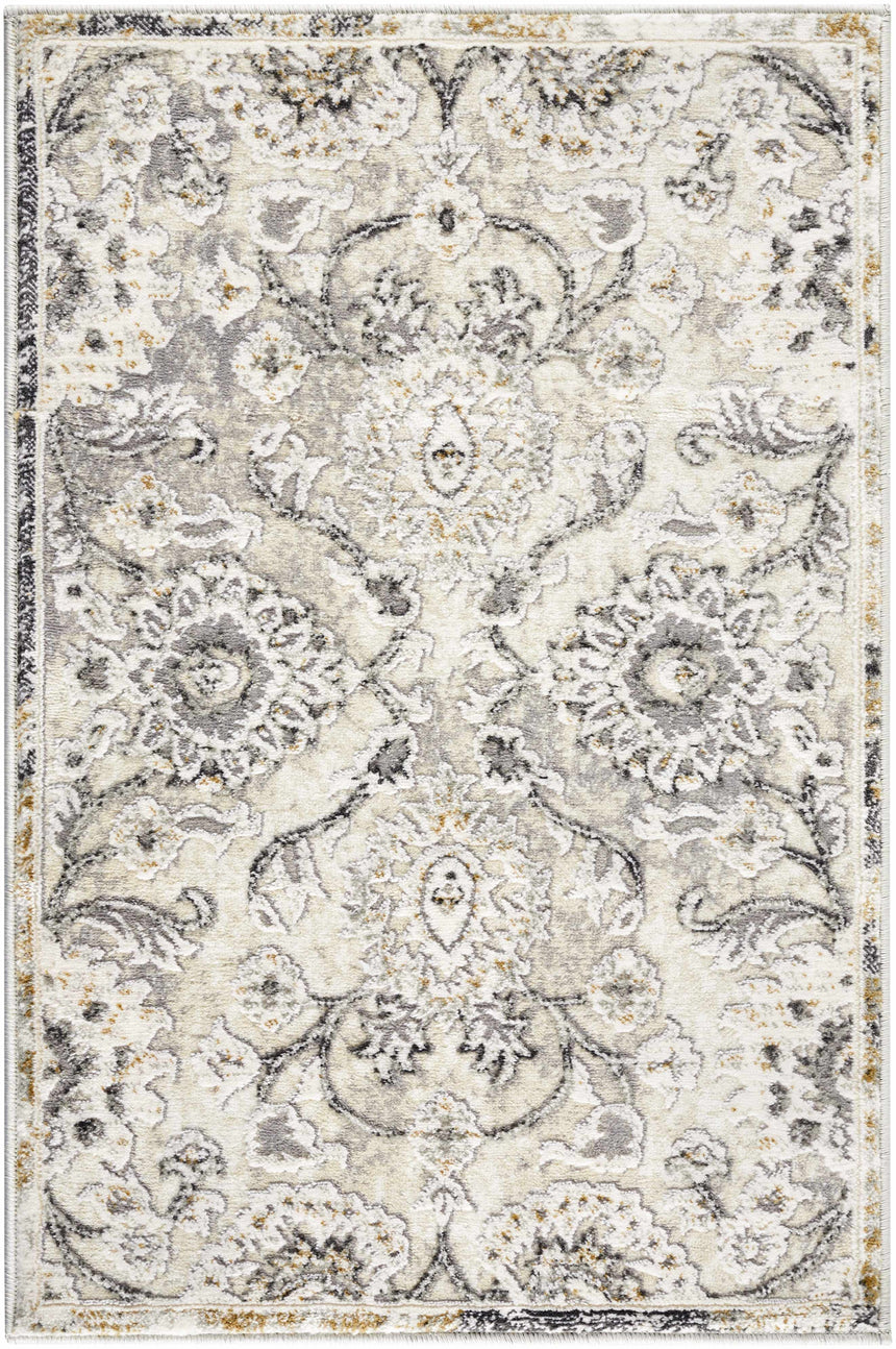 Moelfre Neutral Damask Area Rug