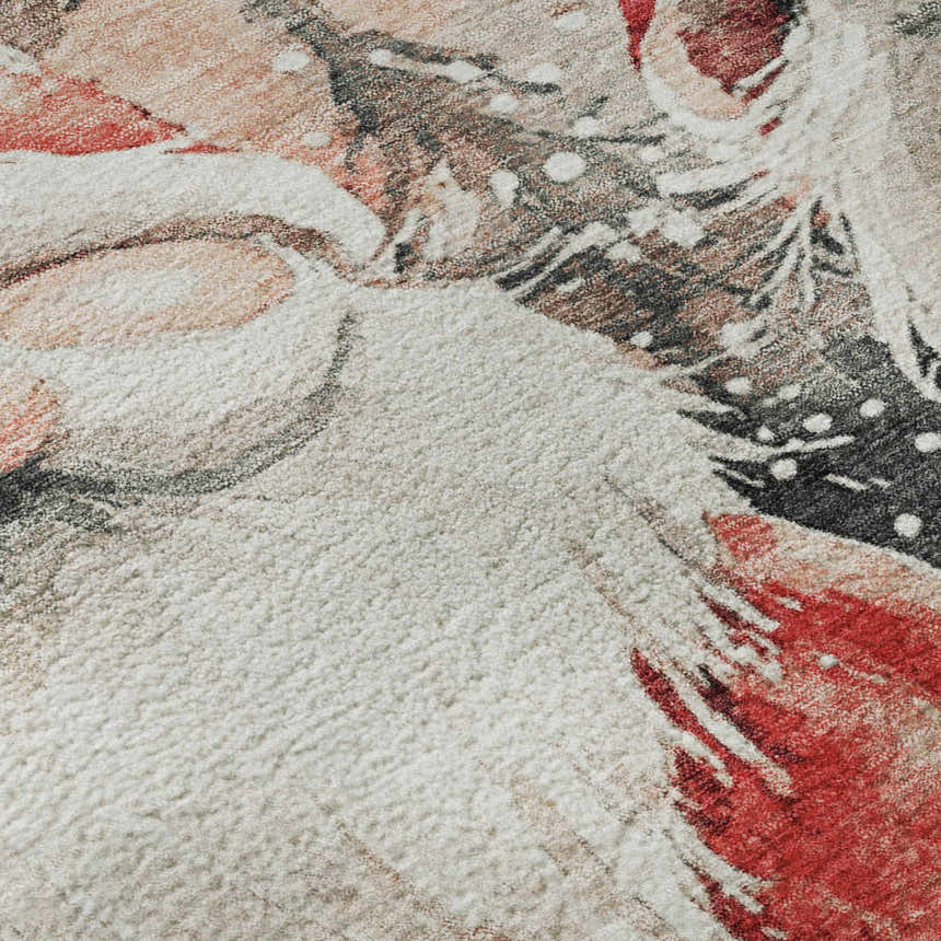 Close-up of the Dalyn Luxury Merry & Bright Ivory Washable Area Rug. Features blush pink, chestnut, merlot, and silver gray.