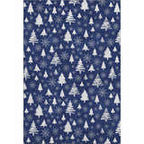 Close-up of the Dalyn Luxury Merry & Bright Navy Washable Area Rug featuring white Christmas trees and snowflake pattern.