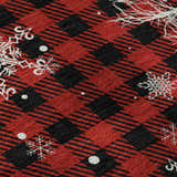 Close up of Dalyn Luxury Merry & Bright MY26 Red Washable Area Rug. Black and red plaid with white snowflakes.