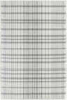 Close-up of the hand woven Nissa Ivory Area Rug. Features a farmhouse style plaid pattern in ivory and gray. Design-Rectangle-576