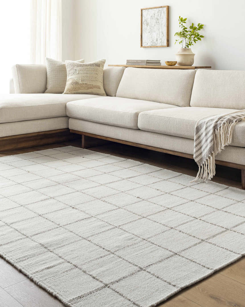 Made to Order Custom Size Nissa White Gray Checkered Area Rug