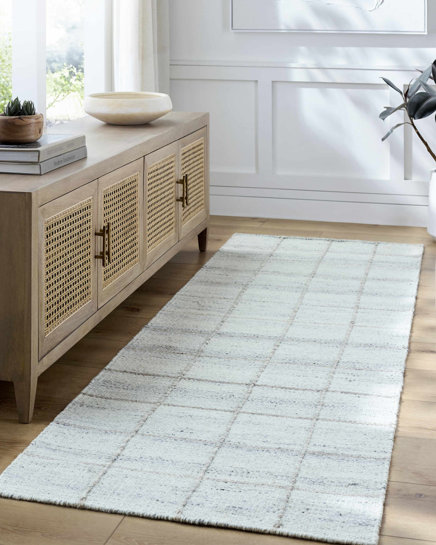 Nissa Light Gray Checkered Wool Rug