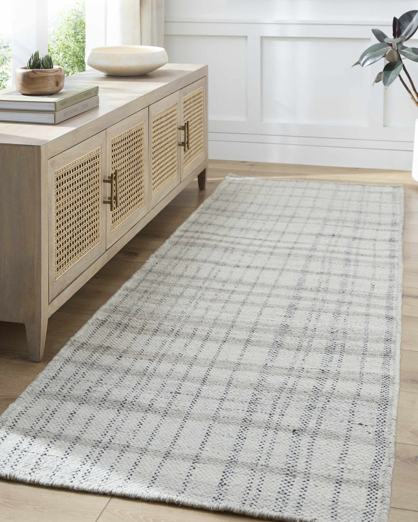 Nissa Gray Blue Checkered Wool Rug