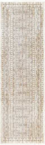 Close-up of Usonia USO-2304 runner rug. Machine woven polyester with a contemporary geometric pattern in dark red, gray, and white. Design-Runner-2710