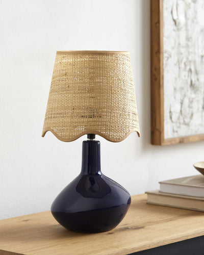 Neuenhagen Navy Rattan Ceramic Table Lamp