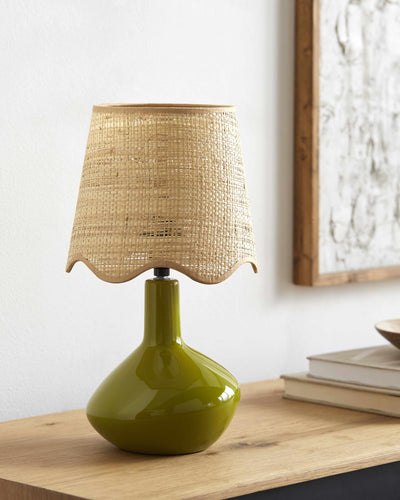 Neuenhagen Olive Rattan Ceramic Table Lamp