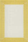 Close-up of Nadir Area Rug featuring a cream center and a yellow striped border in a farmhouse style. Design-Rectangle-5377