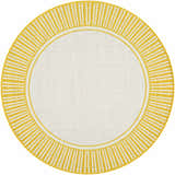 Round Nadir Area Rug - Clearance. Cream rug with a yellow striped sunburst pattern border. Design-Round-53