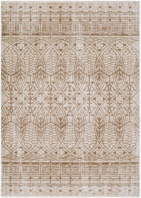 Close-up of the Usonia USO-2305 area rug. Features a contemporary geometric pattern in dark red and white polyester. Design-Rectangle-57