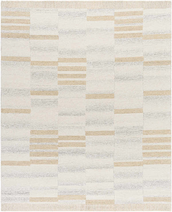 Close up of Max Handmade Becki Owens x LIVABLISS BOMX-2300 Area Rug. Cream, tan, and ivory geometric pattern. Hand-tufted wool. Design-Rectangle-810