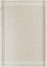 Close-up of the hand-woven Nimue Light Beige Area Rug. Features black and ivory stripes on a light beige wool texture. Design-Rectangle-576