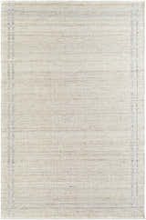 Close-up of the hand-woven Nimue Tan Area Rug, showcasing its wool texture and simple ivory and tan border design. Design-Rectangle-576