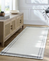 Nimue Cream & Blue Bordered Area Rug - Clearance