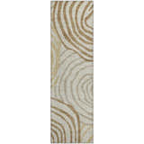 Close-up of Dalyn Neo NO10 Gold Washable Area Rug, a runner with beige, chestnut, and gold swirl pattern.