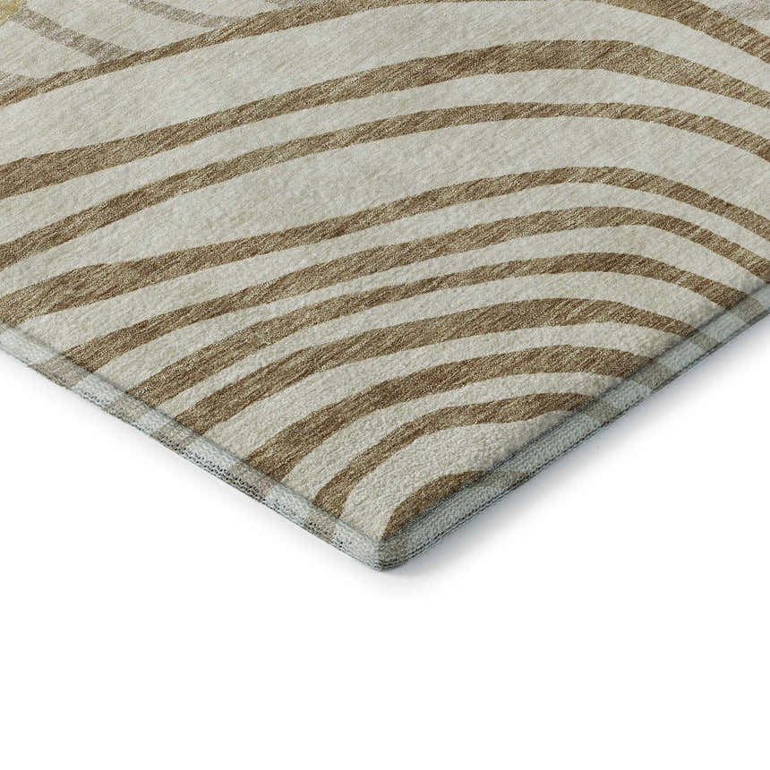 Close-up of the Neo NO10 Gold Washable Area Rug, featuring beige and chestnut stripes.